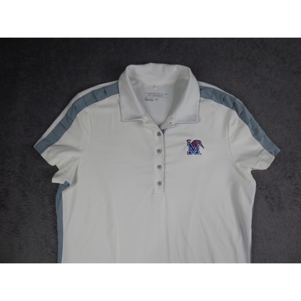 University of Memphis Tigers Polo Shirt Womens L White Dri-FIT Pleated NikeGolf
